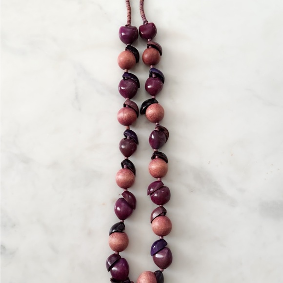 Boho style pink and purple long Beads Necklace -bohemian, ethnic - Picture 2 of 4